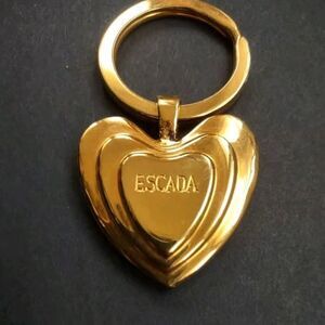 ESCADA Designer Gold Tone Double Sided Heart Keychain Charm